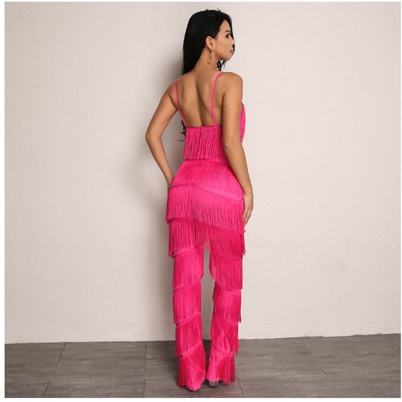 NEW! Pink Fringe Jumpsuit - Picture 4 of 5